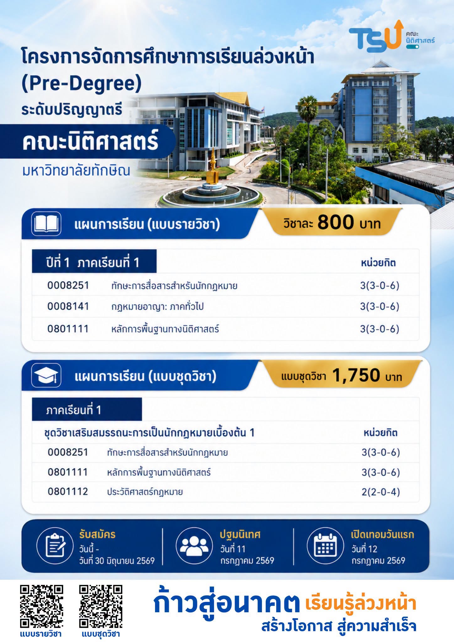 เรียนนิติฯ ล่วงหน้า คว้าปริญญาตรีเร็วกว่าใคร! คณะนิติศาสตร์ ม.ทักษิณ เปิดรับสมัคร Pre-Degree
